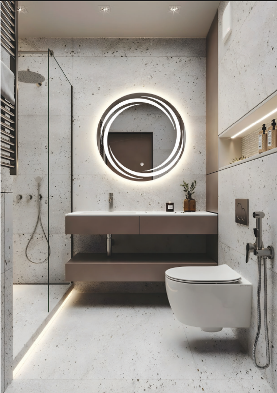 Shukan TR-2002 Round LED Mirror 600 mm | Swirl Design, Backlit | Buildtique